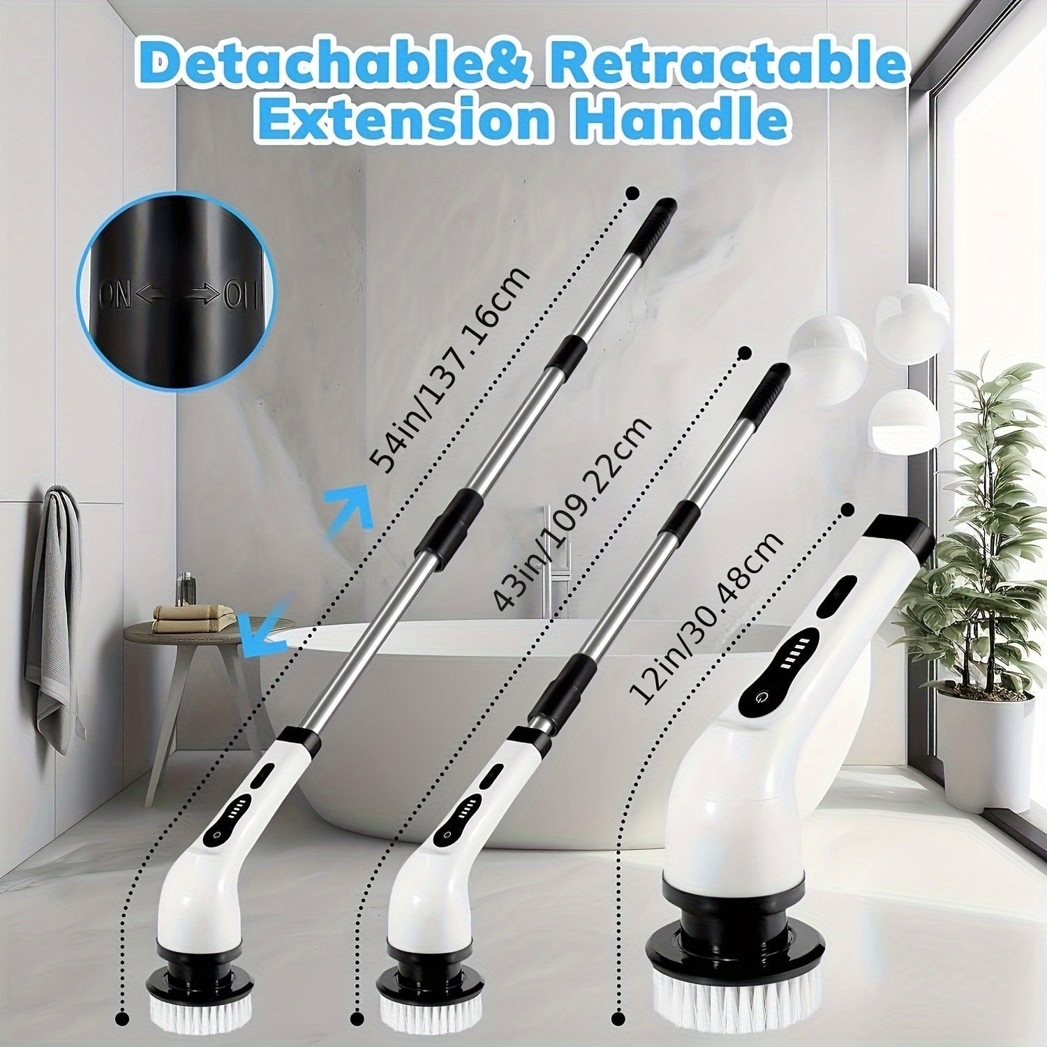 8 Brush Heads Cordless Electric Cleaner Handle