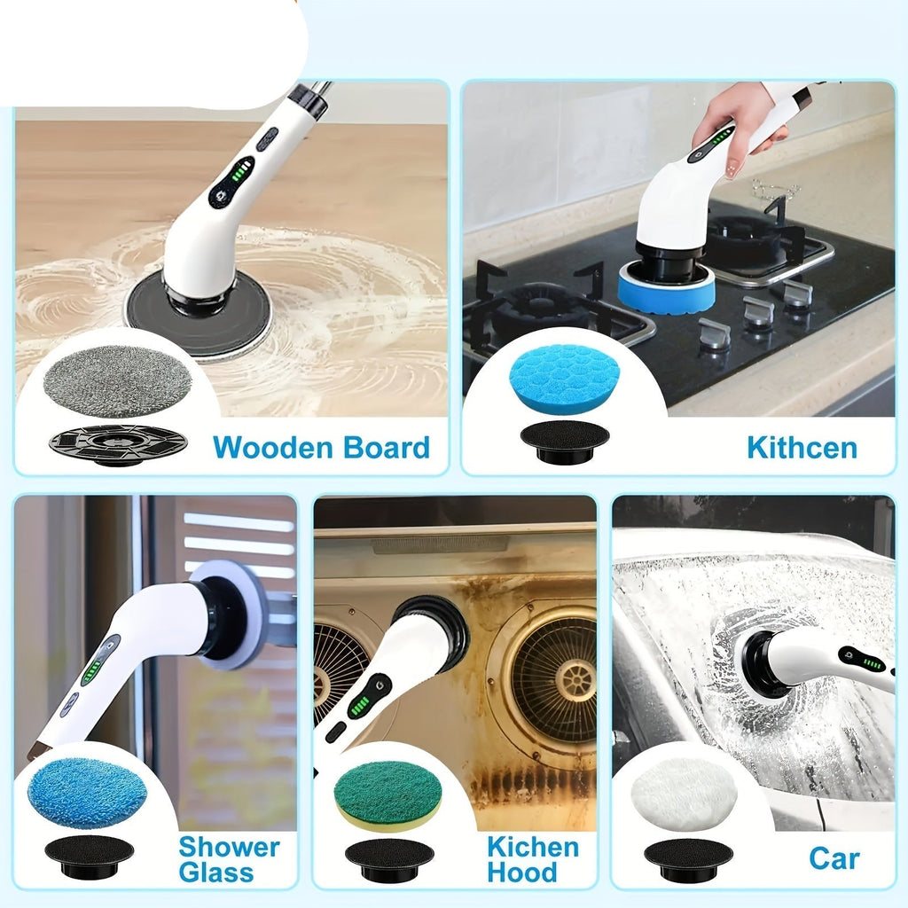 8 Brush Heads Cordless Electric Cleaner Handle