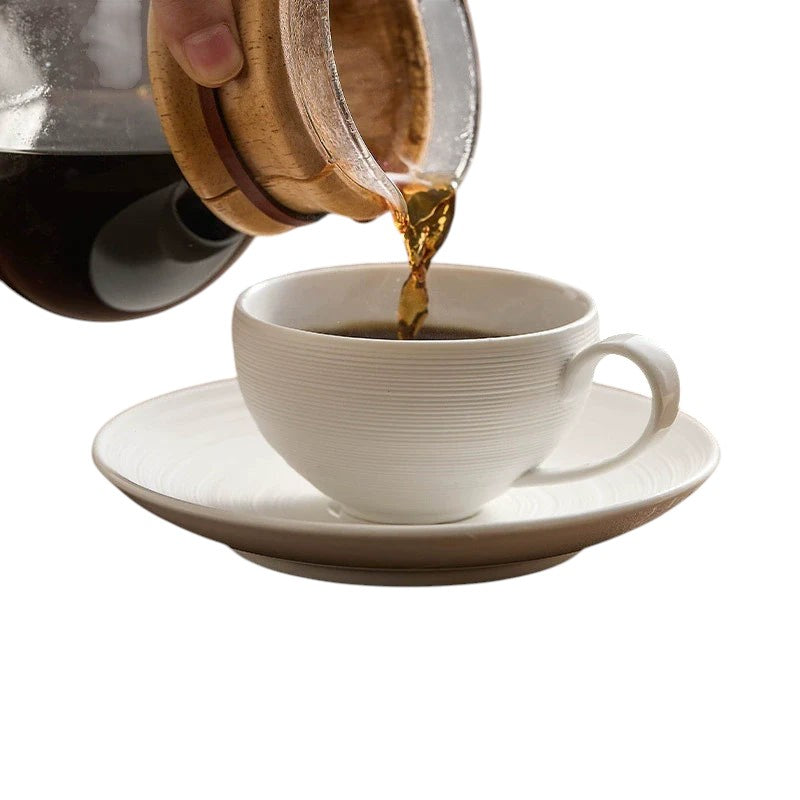 White Coffee Cup & Ceramics Set with Brushed Texture