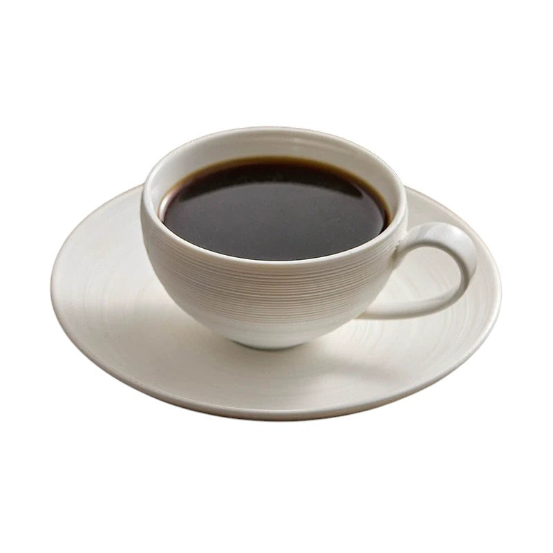 White Coffee Cup & Ceramics Set with Brushed Texture