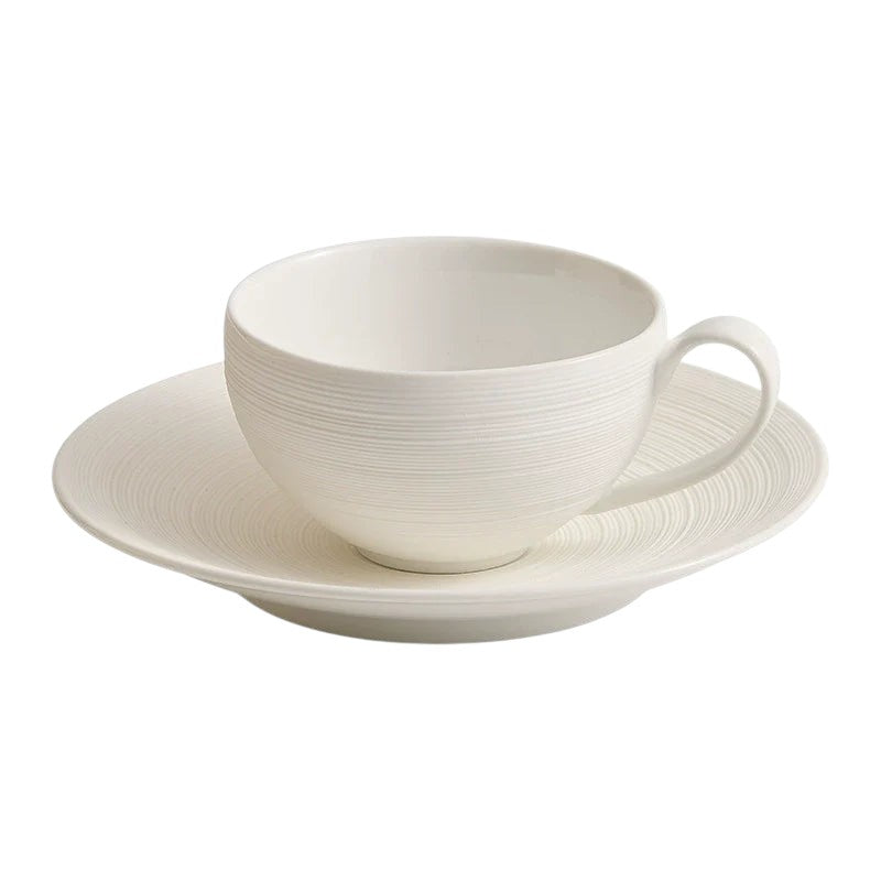 White Coffee Cup & Ceramics Set with Brushed Texture